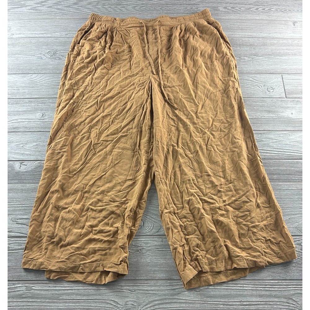 Torrid Pants Womens 1S Brown High Rise Wide Leg Drawstring Waist Cropped Rayon